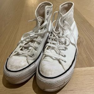 White platform high top converse